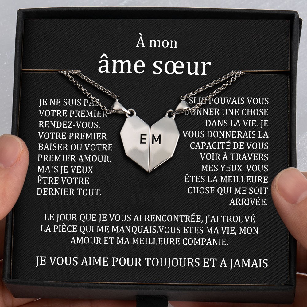 A mon âme soeur 2 Pièces Collier Prénom Magnétique Interattraction en Forme de Coeur Personnalisé Saint Valentin