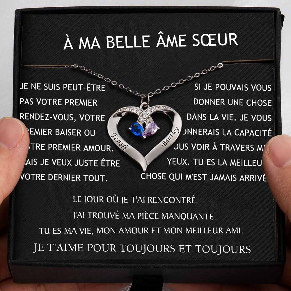 Collier personnalisé de noms de couple de coeur avec des cadeaux de Saint-Valentin de pierres de naissance