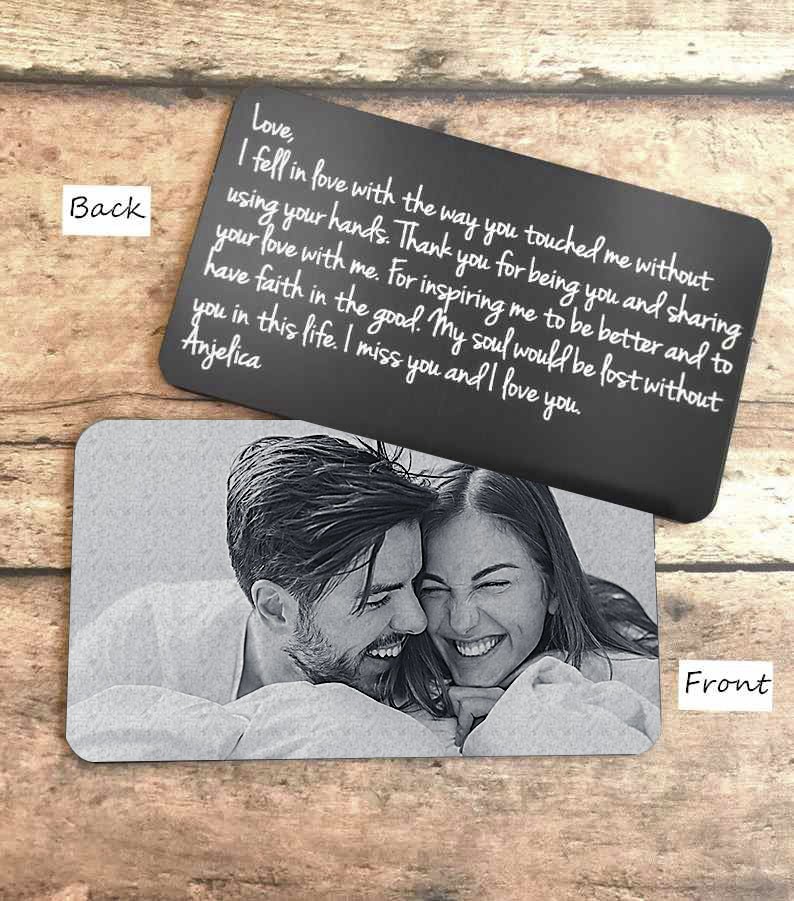 Carte de portefeuille de message personnalisée avec cadeau d'anniversaire de note d'amour photo pour lui elle