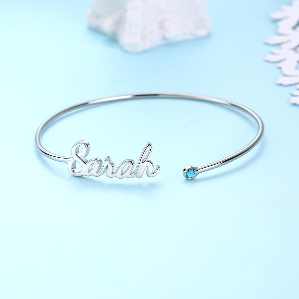 Bracelet Prénom Personnalisé avec Pierre de Naissance Cadeaux d'Anniversaire Pour Elle