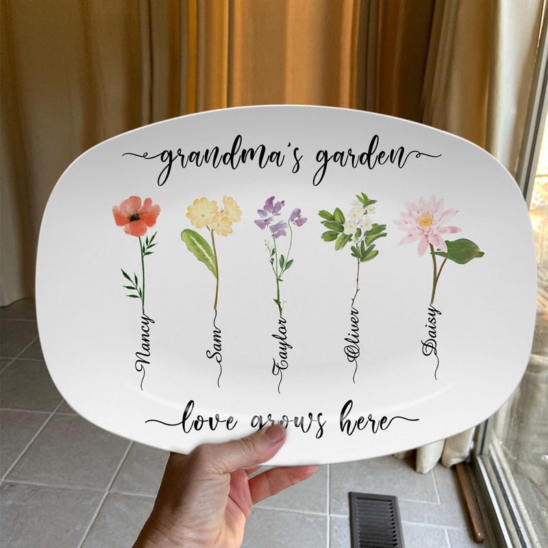 Assiette de jardin Rosefeels pour grand-mère assiette de fleurs personnalisée pour le mois de naissance avec nom pour la fête de Noël des mères