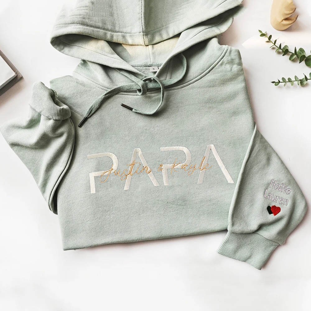 Sweat à capuche papa brodé personnalisé avec noms d'enfants pour cadeau de fête des pères