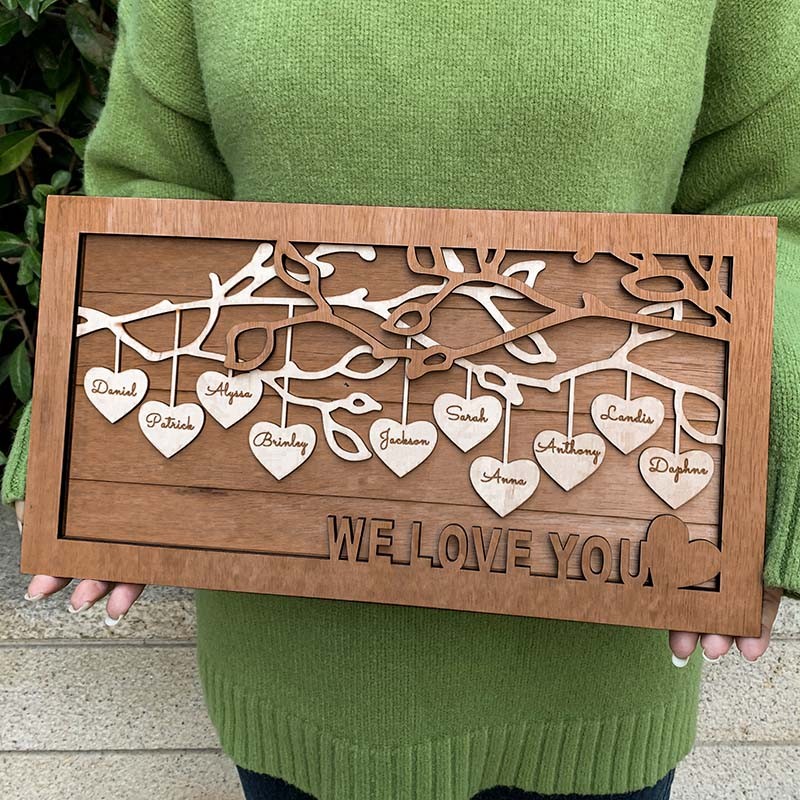 Nom de signe en bois d'arbre généalogique personnalisé gravé cadeau de Noël de décoration murale à la maison