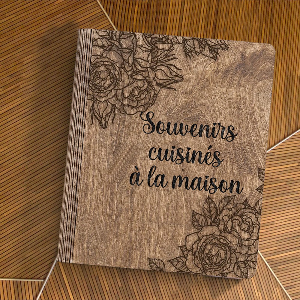 Livre de recettes en bois familial personnalisé pour des idées de cadeaux pour le jour de Noël