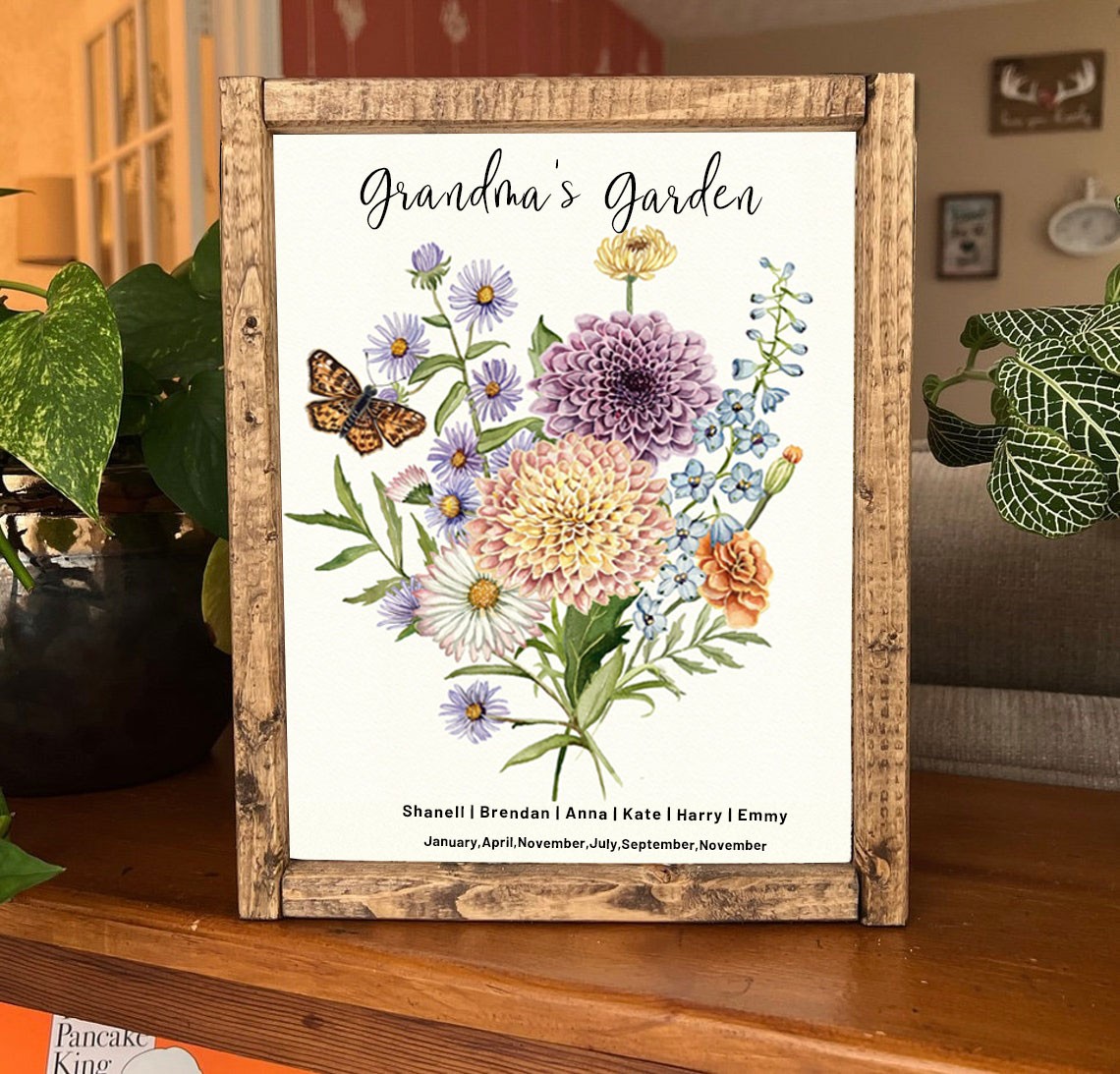 Grand-mère jardin naissance fleur famille Bouquet bois signe Art avec nom des petits-enfants pour Noël fête des mères