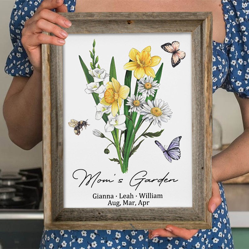 Bouquet de fleurs de naissance personnalisé pour maman, jardin, famille, signe en bois, Art avec nom d'enfant, idées cadeaux pour le jour de noël