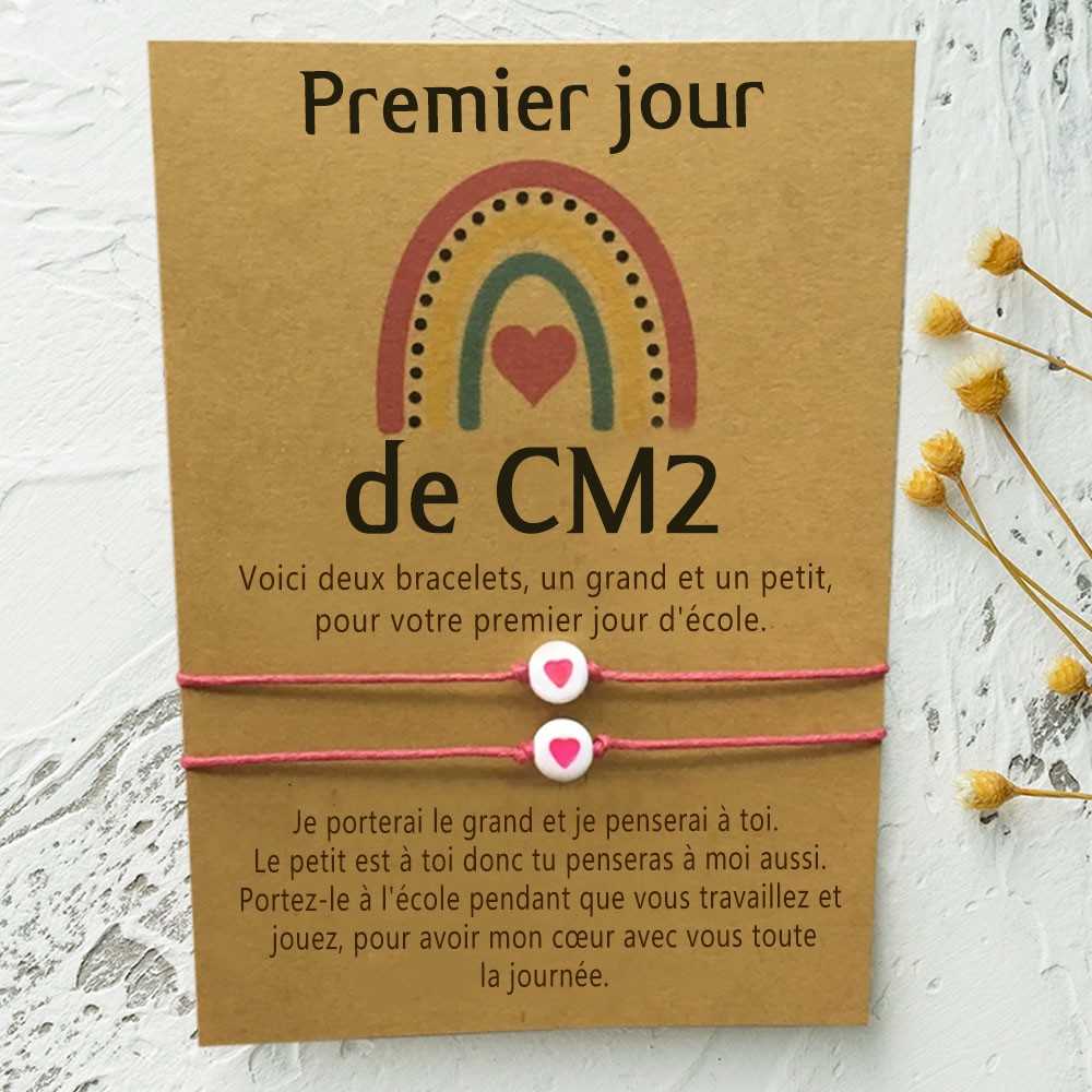 Rentrée des classes bracelet Premier jour au CM2 cadeau pour enfant lot de 2