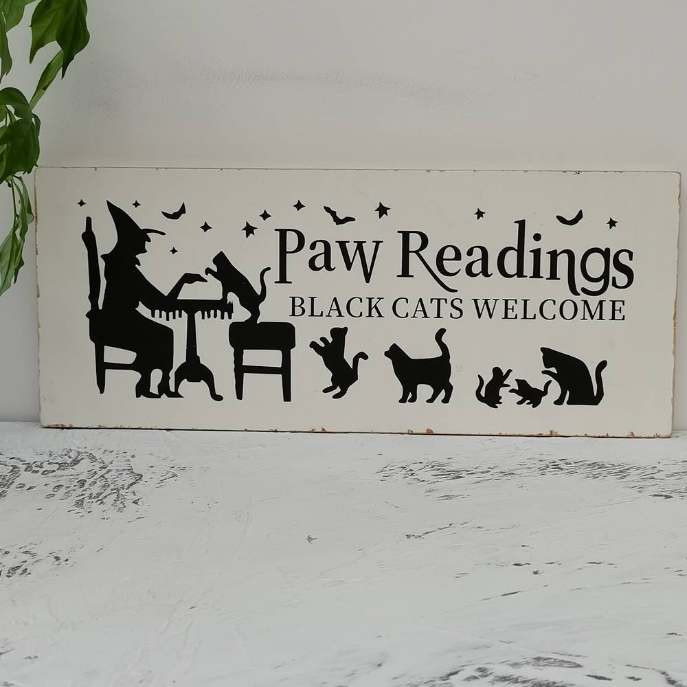 Halloween Paw Readings Black Cats Welcome Wood Sign Home Decor