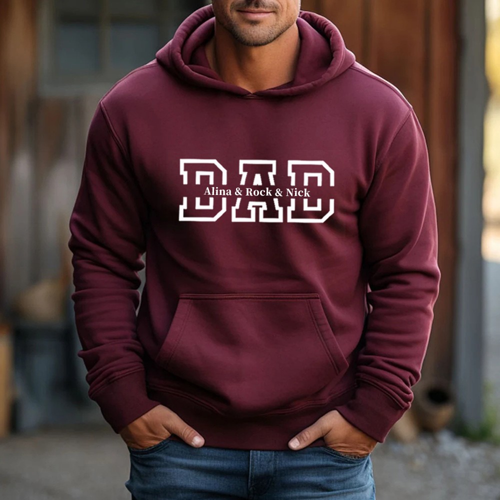 Sweat à capuche papa personnalisé avec noms d'enfants pour cadeau de fête des pères