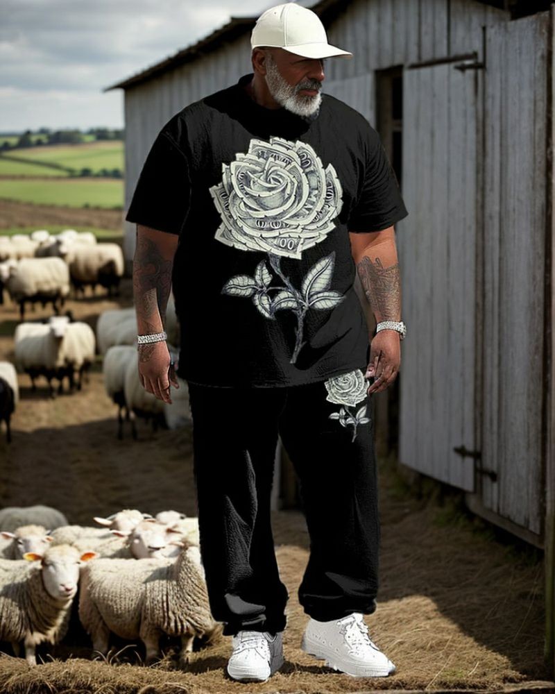 T-shirt à manches courtes imprimé rose d'argent à la mode pour hommes, grande taille