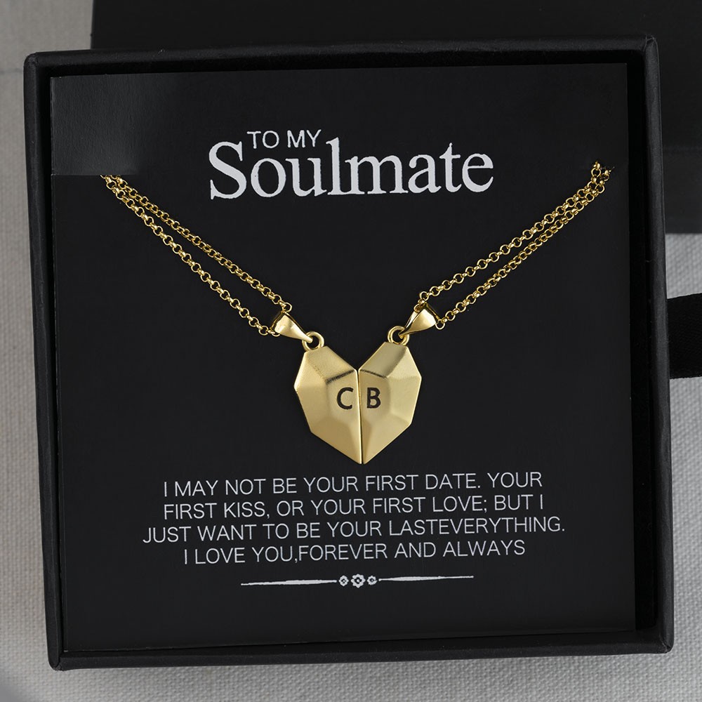 Collier prénom en forme de coeur Interattraction magnétique personnalisé 2 pièces Saint Valentin à mon âme sœur