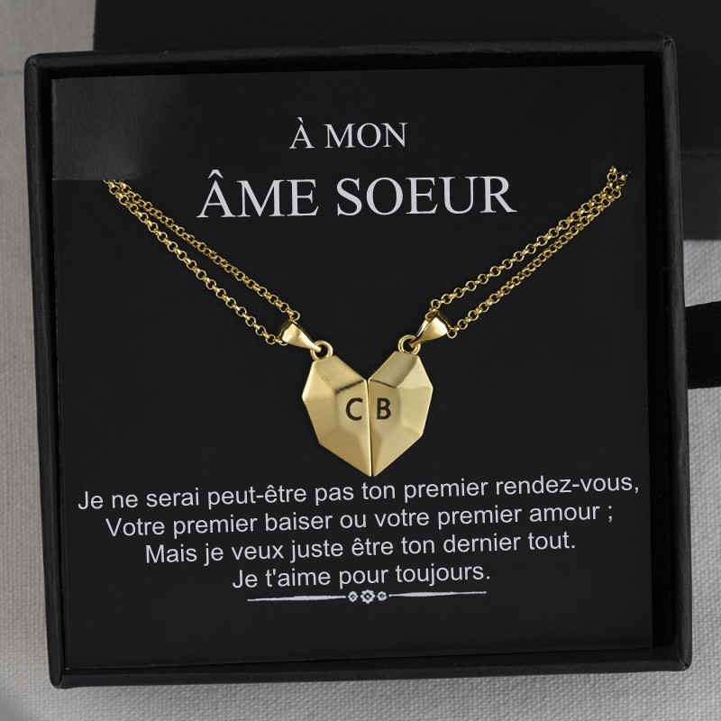 Collier prénom en forme de coeur Interattraction magnétique personnalisé 2 pièces Saint Valentin à mon âme sœur