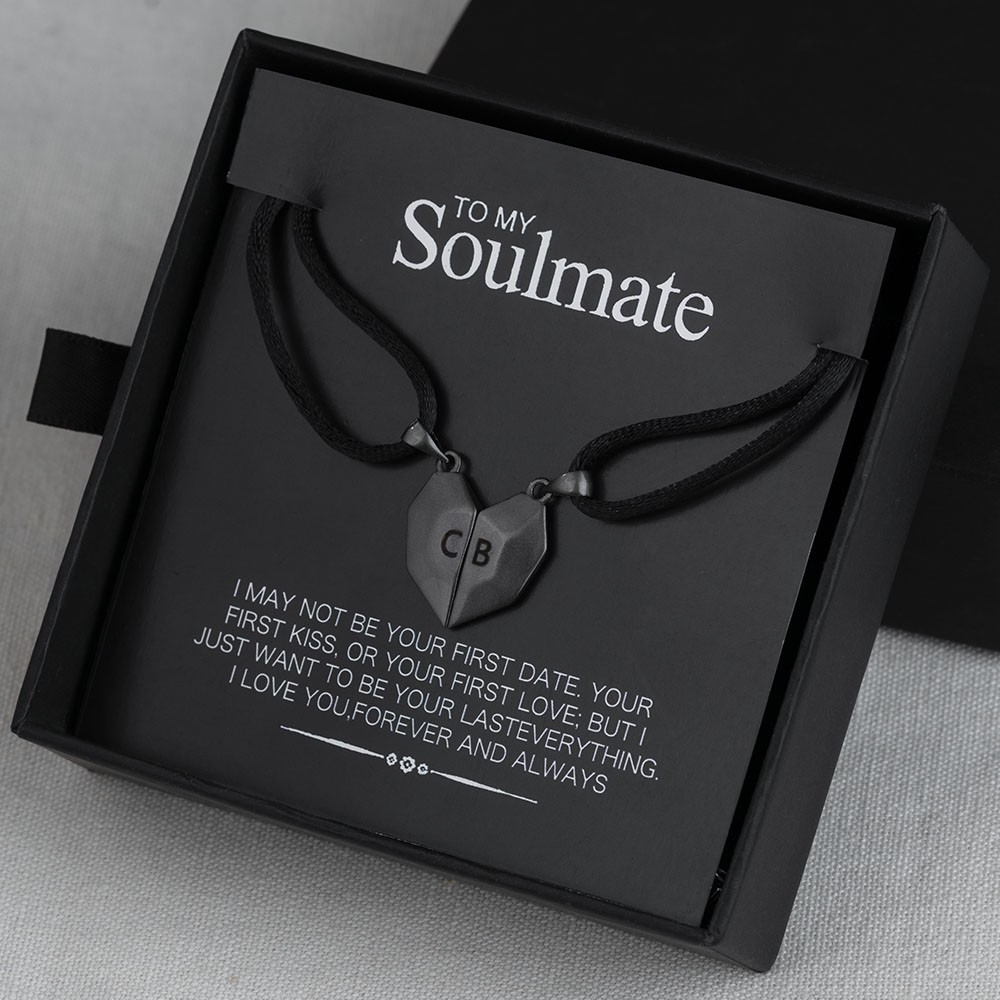 Collier prénom en forme de coeur Interattraction magnétique personnalisé 2 pièces Saint Valentin à mon âme sœur