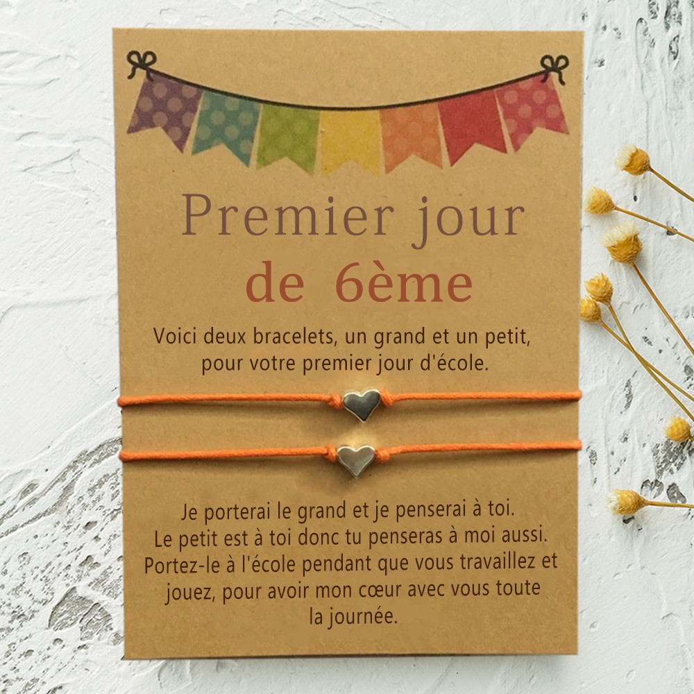 Rentrée des classes bracelet Premier jour de 6ème cadeau pour enfant lot de 2