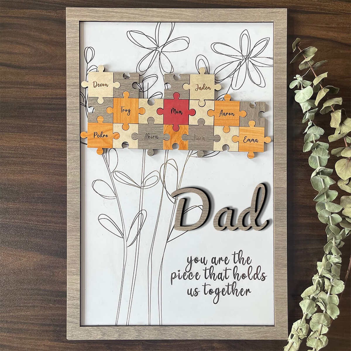 Personalized Dad Puzzle Sign With 1-20 Kids Name For Father's Day