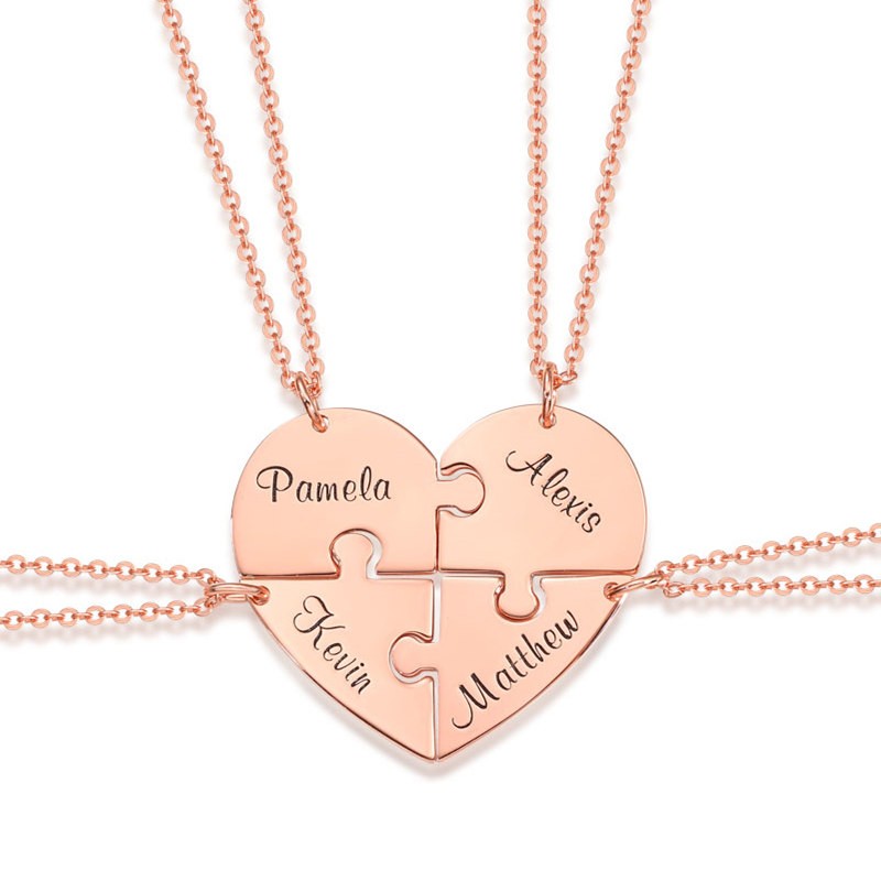 Placage à l'or rose 18 carats personnalisé en forme de coeur 1-7 pièces collier de nom pour la famille