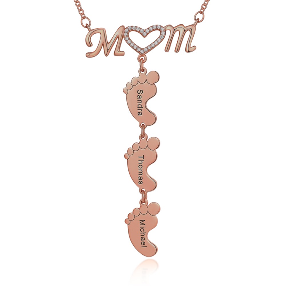 Collier maman incrusté avec pieds de bébé 1-10 pendentifs