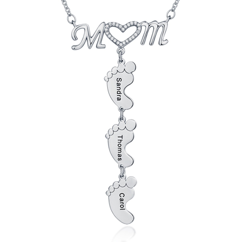 Collier maman incrusté avec pieds de bébé 1-10 pendentifs