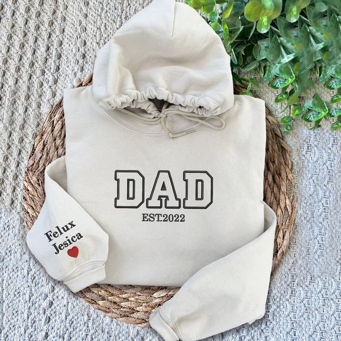 Sweat à capuche personnalisé brodé pour papa avec les noms des enfants pour cadeau de fête des pères