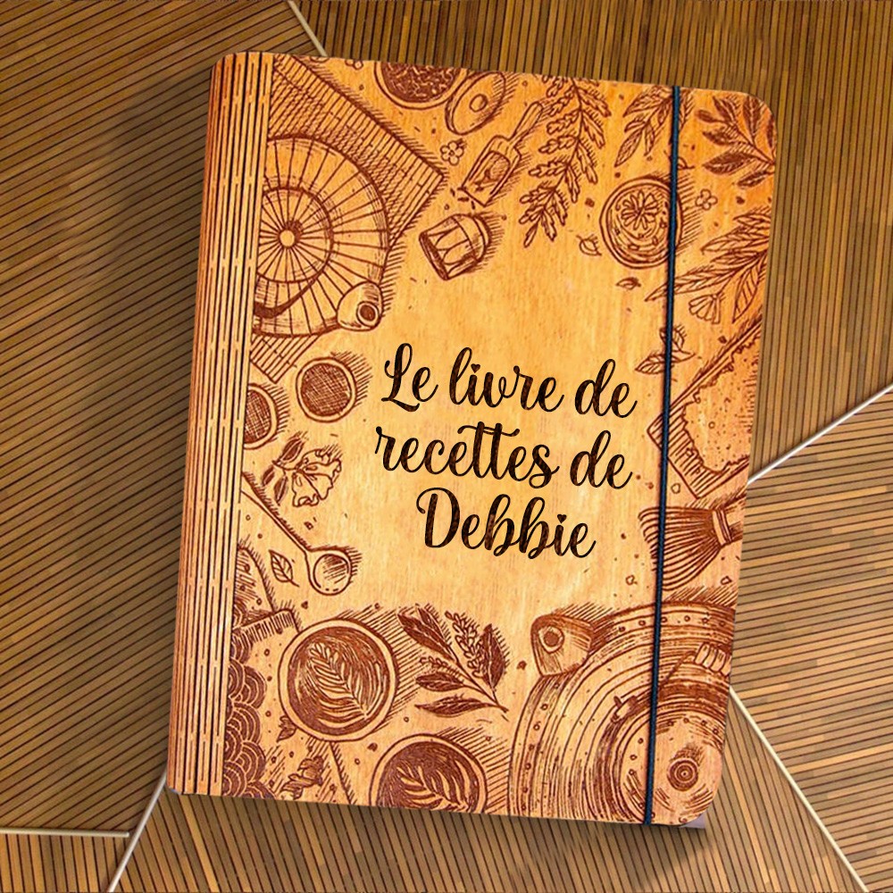 Livre de recettes en bois familial personnalisé pour des idées de cadeaux pour le jour de Noël