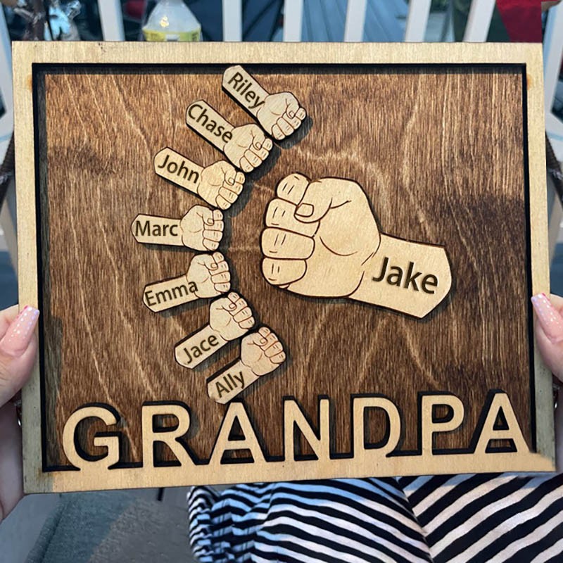 Personnalisé papa et enfants Fist Bump avec nom cadre panneau pour la fête des pères