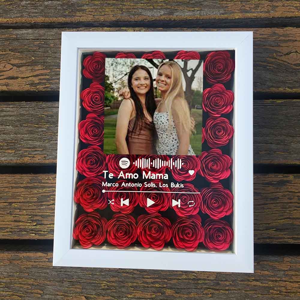 Boîte à ombres à fleurs Spotify personnalisée avec la photo de vos meilleurs amis pour la fête de la Saint-Valentin
