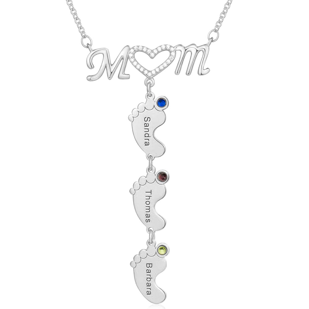 Personnalisé maman 1-10 pendentifs pendentifs BabyFeet prénom collier Avec pierre de naissance