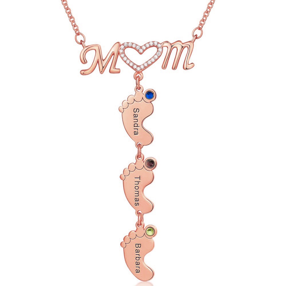 Personnalisé maman 1-10 pendentifs pendentifs BabyFeet prénom collier Avec pierre de naissance