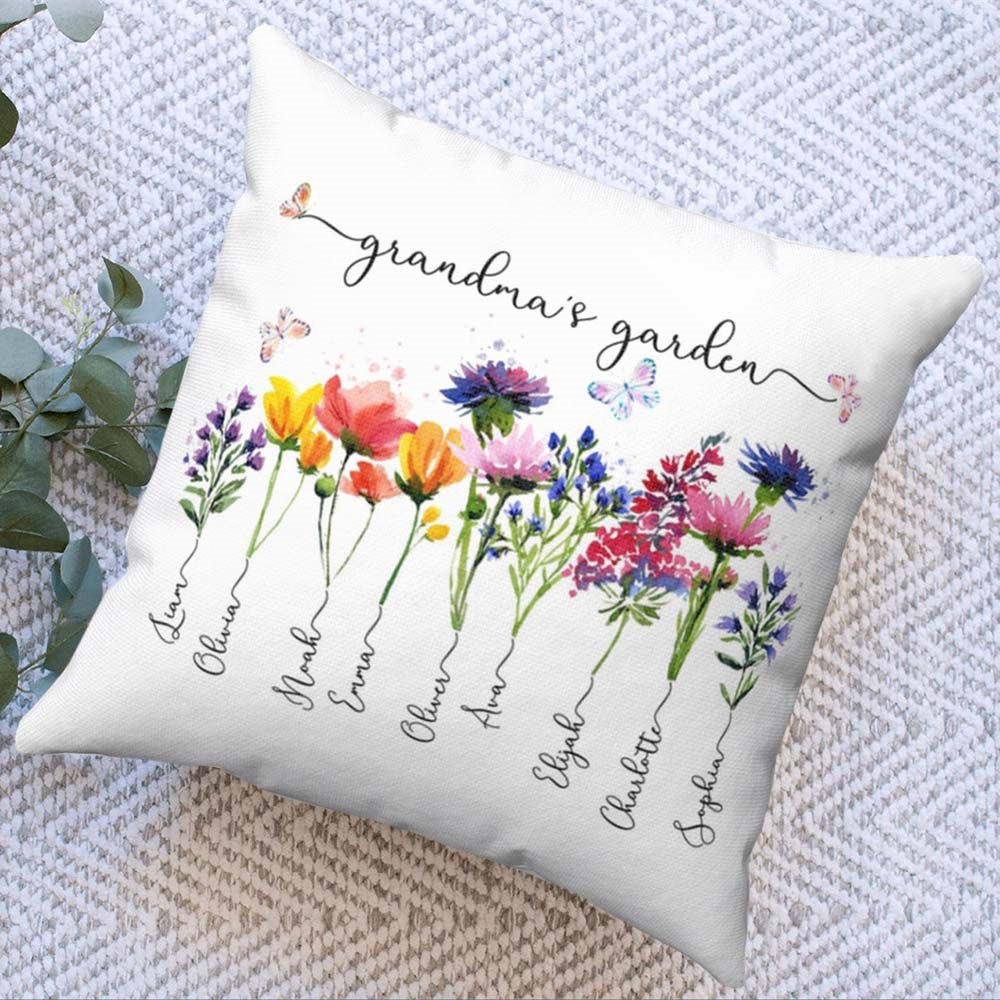 Rosefeels coussin de jardin personnalisé pour grand-mère mois de naissance fleur avec nom d'enfant pour la fête de Noël des mères