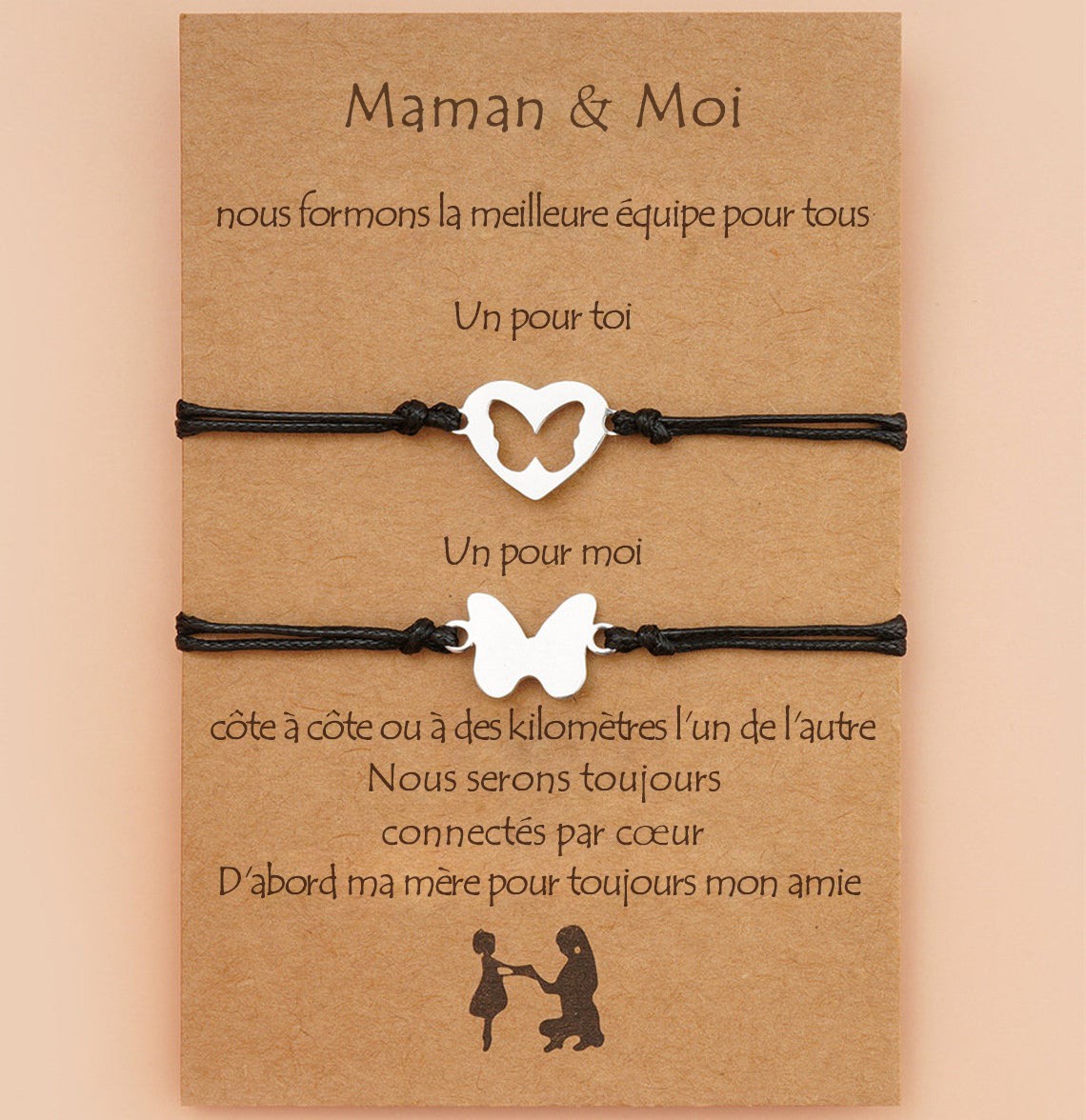 Cadeau de souhait de coeur de séparation d'anxiété de premier jour d'école pour enfant lot de 2