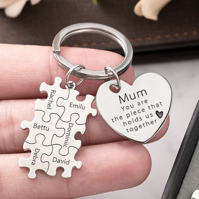 Gravure personnalisée de porte-clés de puzzle de maman 1-15 noms