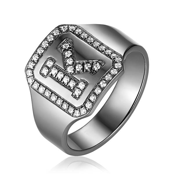 Bague initiale en argent sterling S925 personnalisée en argent sterling plaqué CZ