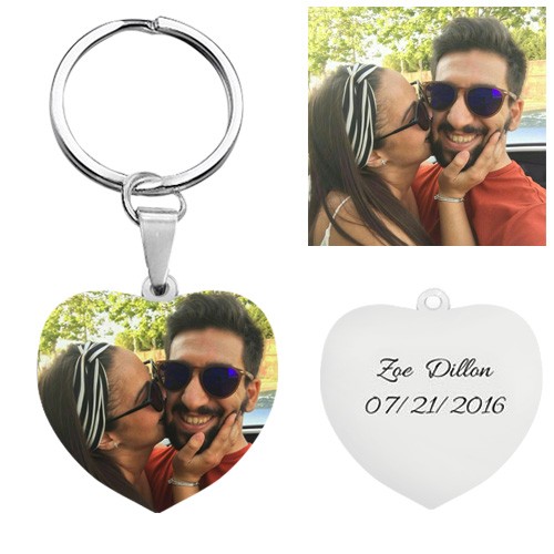 Personnaliser le porte-clés photo en forme de coeur en acier titane