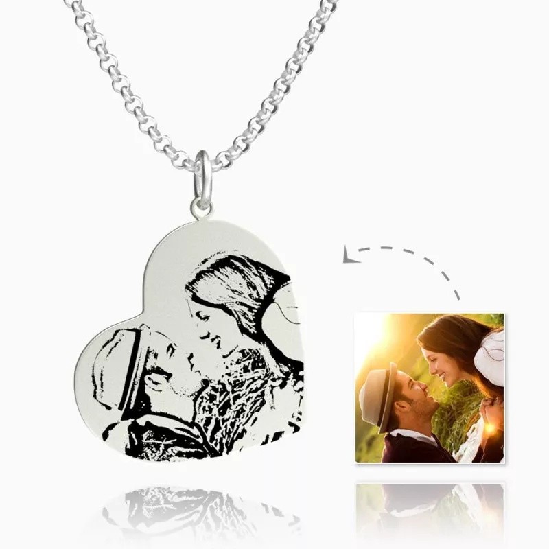 Collier Tag Gravé Photo Coeur Verticale