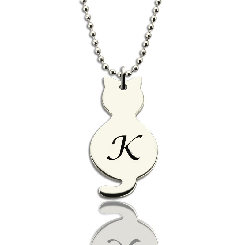 Collier Pendentif Initiale Chat Minuscule Personnalisé
