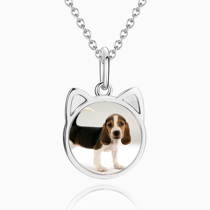 Collier Photo En Forme De Chat Argent