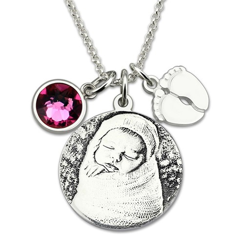 Personnalisé Photo Pierre de Naissance Collier Bébé Pieds Bijoux