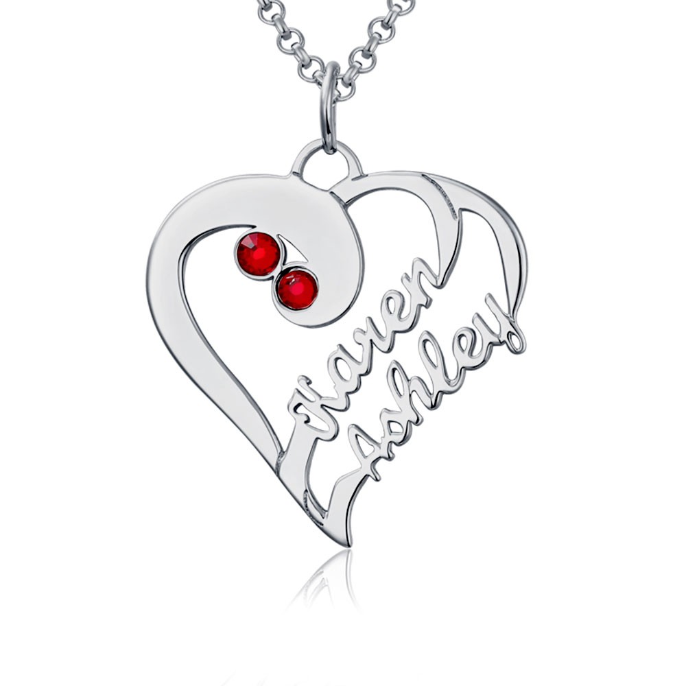Collier Prénom Deux Cœurs Pour Toujours avec Pierre de Naissance