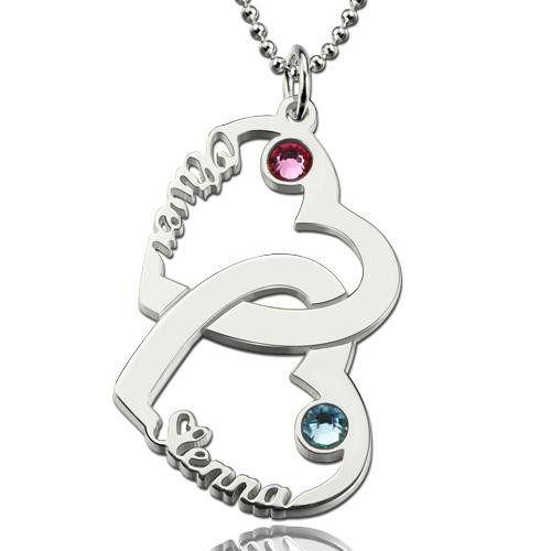 Collier coeur en coeur avec pierres de naissance