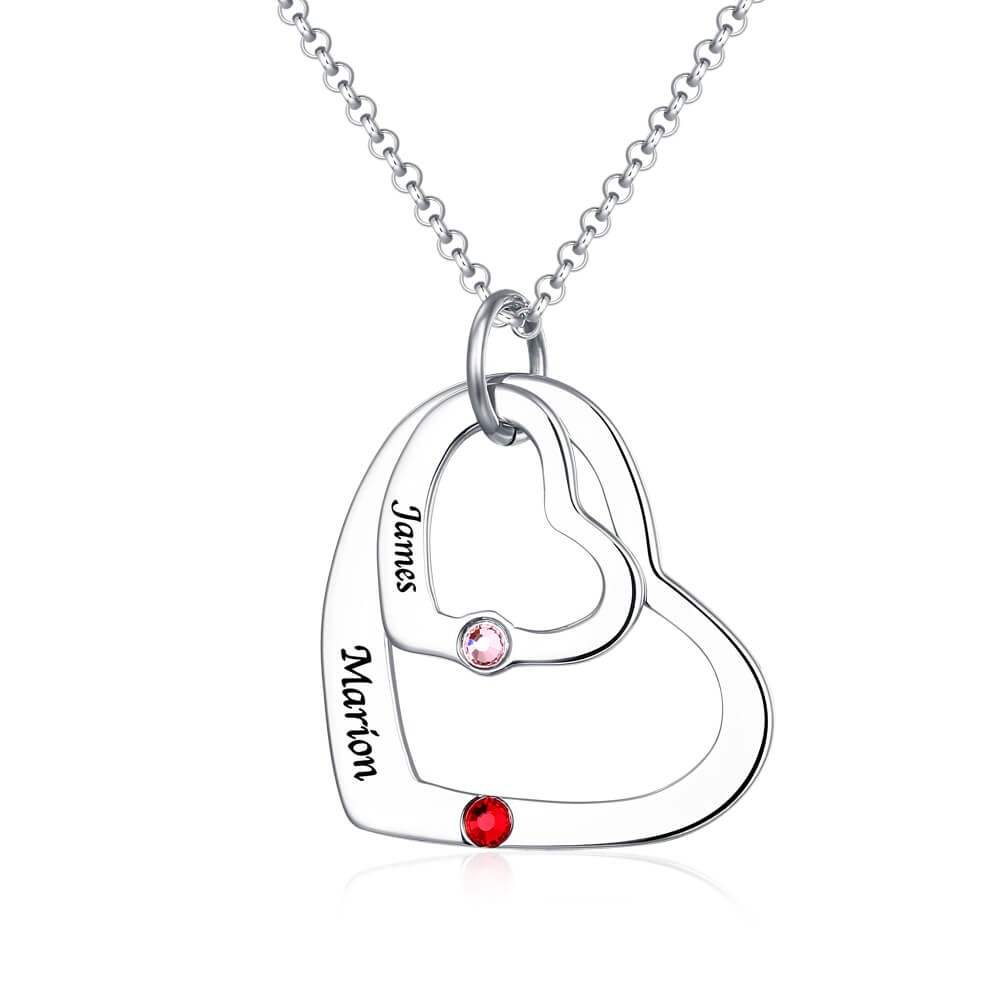 Collier coeur flottant en coeur avec pierres de naissance