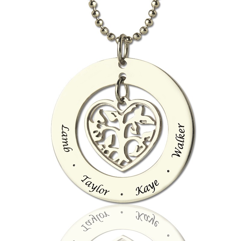 Collier d'arbre généalogique coeur personnalisé avec 1-6 noms