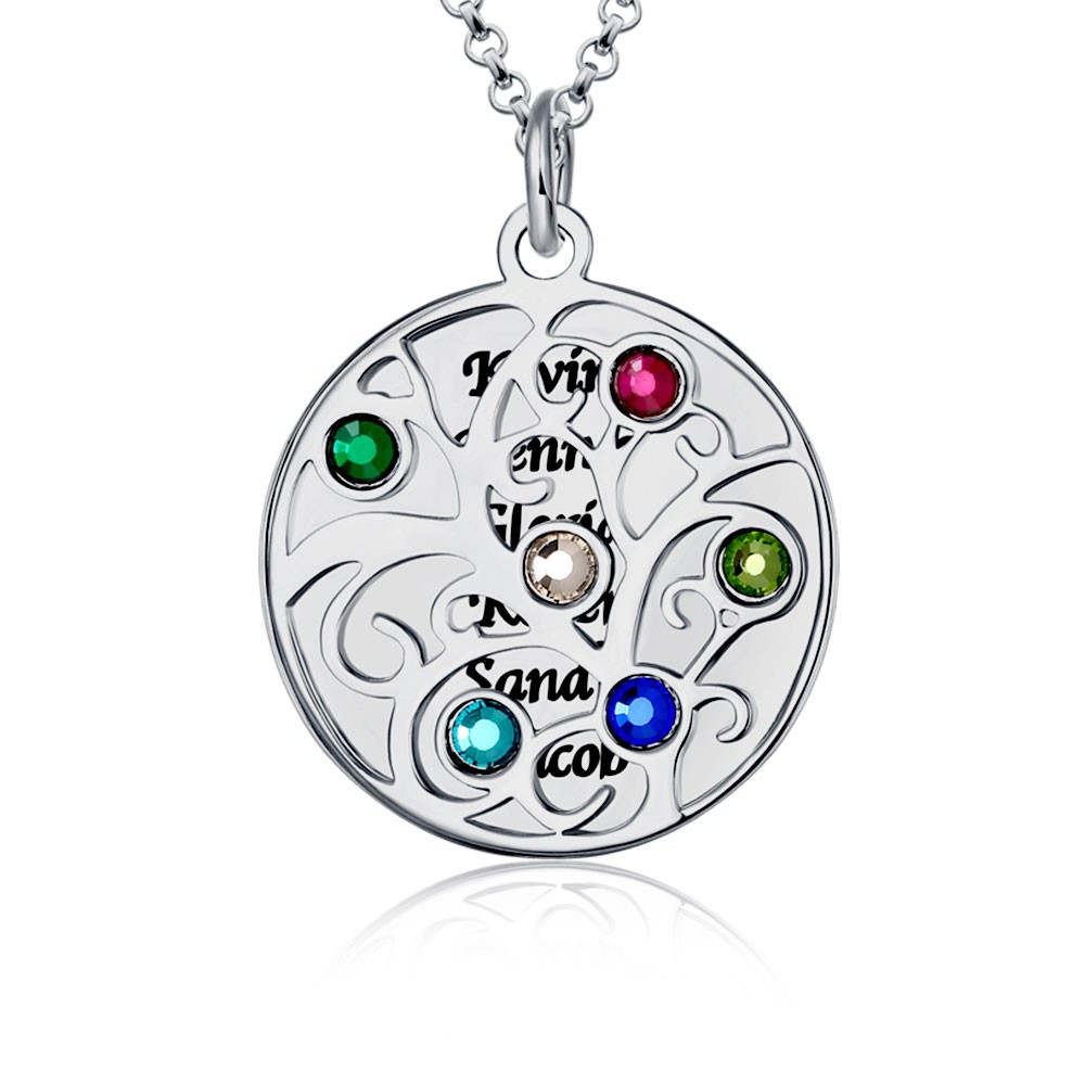 Collier arbre généalogique gravable avec 1-6 pierres de naissance