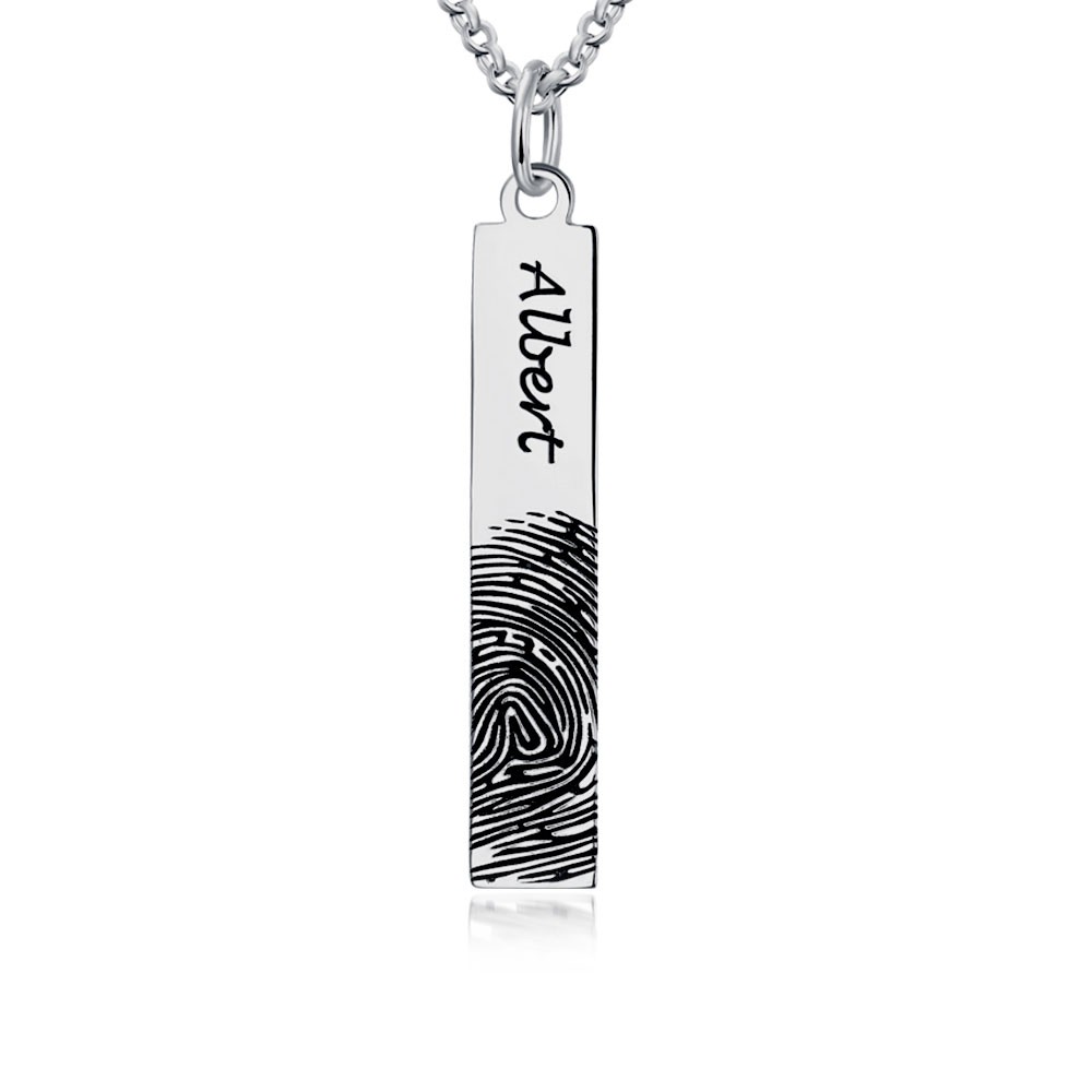 Collier à barre verticale gravé d'empreintes digitales