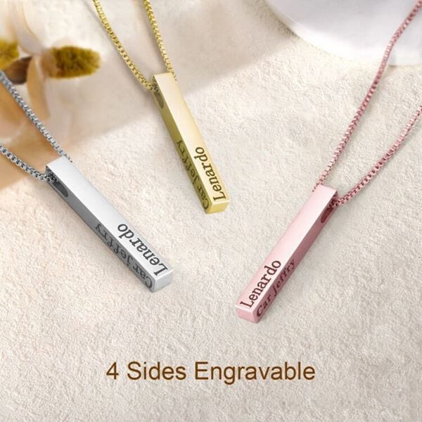 Collier gravé à la barre 3d verticale avec 1-4 côtés en option