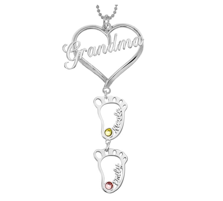 Pendentif coeur de grand-mère personnalisé en argent 1-10 collier de nom de naissance avec breloque BabyFeet creux