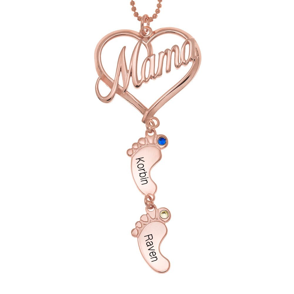  Collier de nom de pierre de naissance avec pendentif de pied de bébé personnalisé avec 1 à 10 breloques