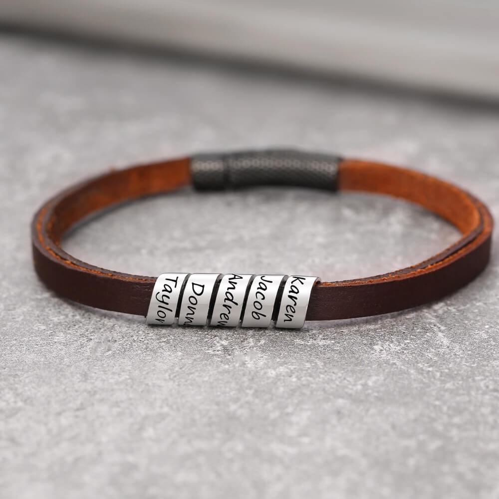 Bracelets en cuir gravés personnalisés pour hommes avec 1 à 10 noms