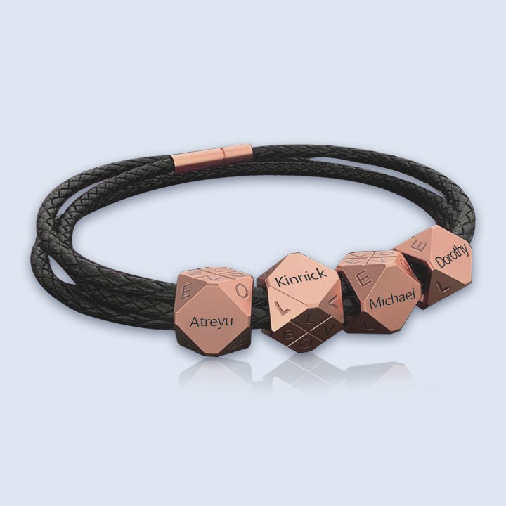 Bracelet en cuir tressé pour homme cadeau fête des pères avec perles personnalisées polyédriques