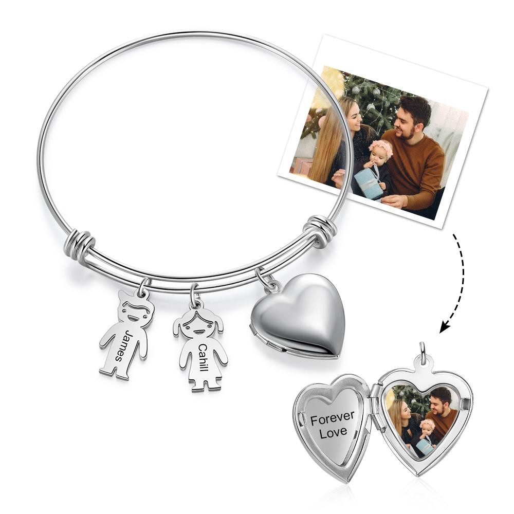 Bracelet Pendentif Photo Coeur Personnalisé avec Charms Enfants