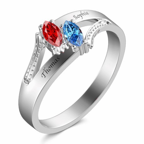 Bague en argent sterling avec pierre de naissance en forme d'olive S925